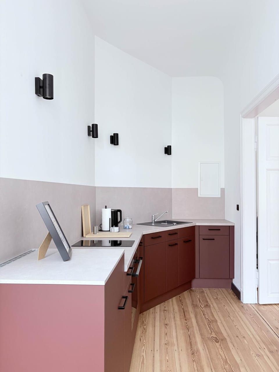 Kitchen or kitchenette, stove