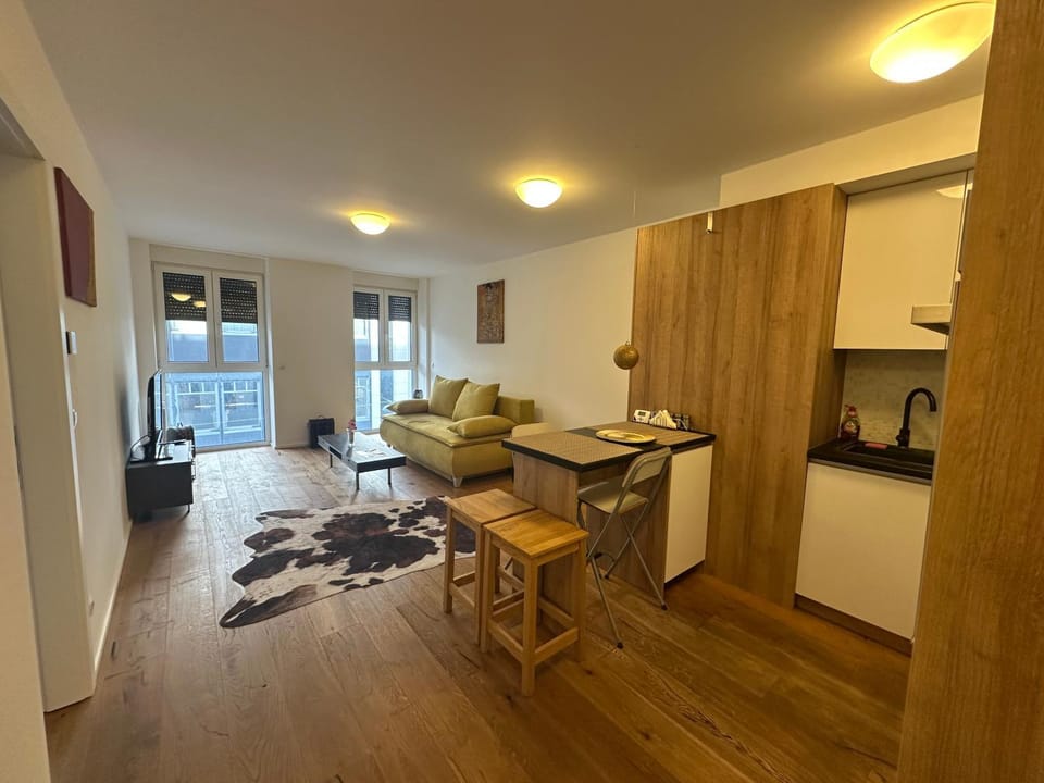 Kitchen or kitchenette, Living room, Seating area, Dining area