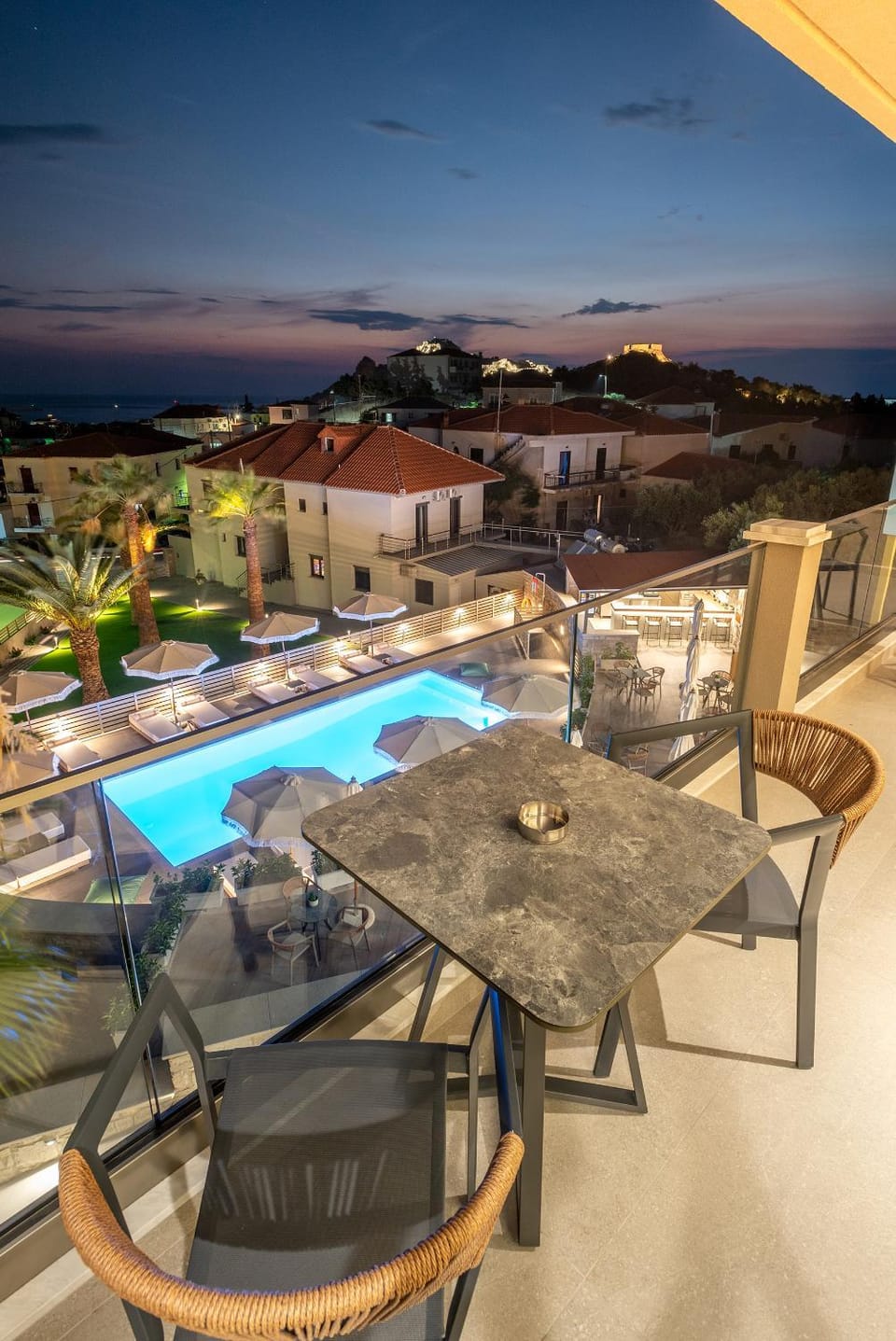 Night, Balcony/Terrace, Pool view, Sea view, Swimming pool