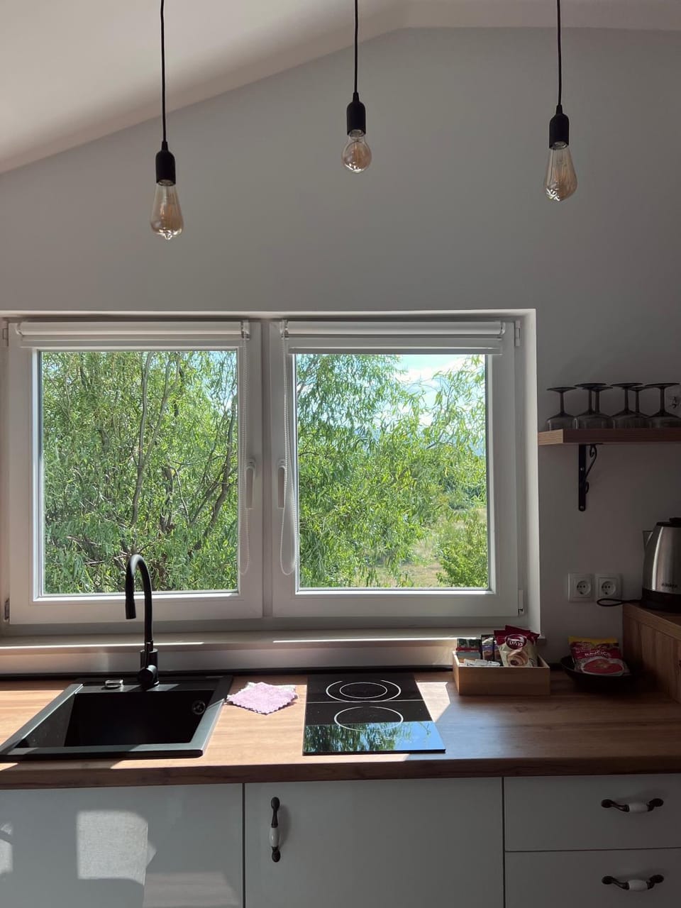 Kitchen or kitchenette, stove