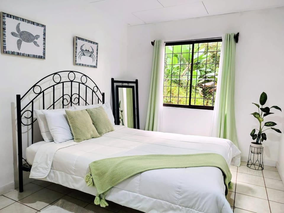 Bed, Garden view, hair dryier