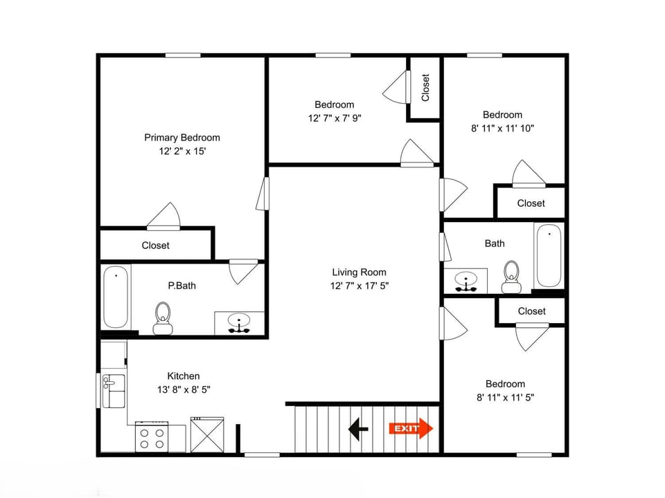 Bathroom, Kitchen or kitchenette, Living room, Floor plan, Bedroom, wardrobe