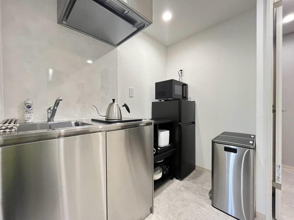 Kitchen or kitchenette, microwave