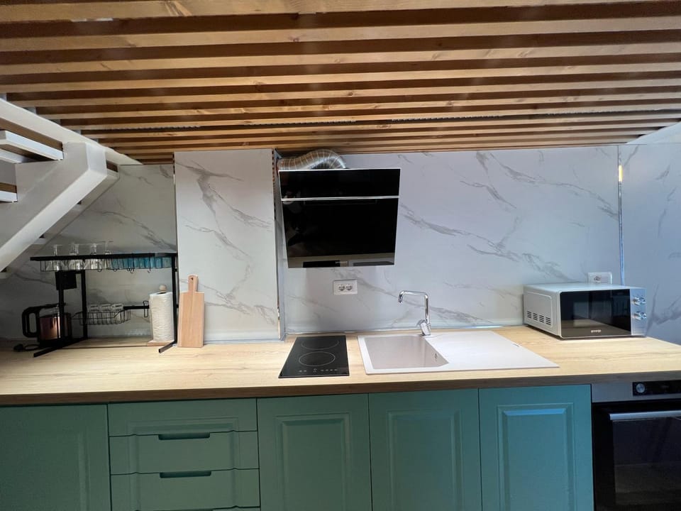 Kitchen or kitchenette, minibar, stove