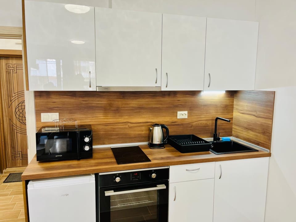 Kitchen or kitchenette, stove