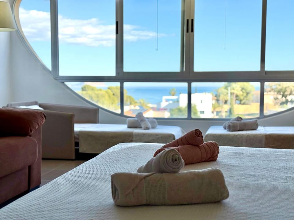 Bed, Living room, Bedroom, Sea view, towels
