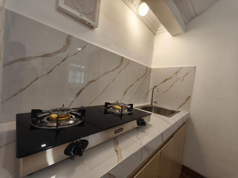 Kitchen or kitchenette, stove