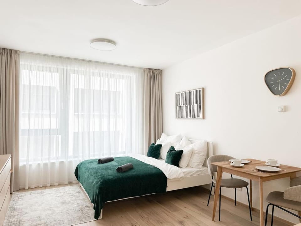 Bed, Living room, Seating area, Bedroom
