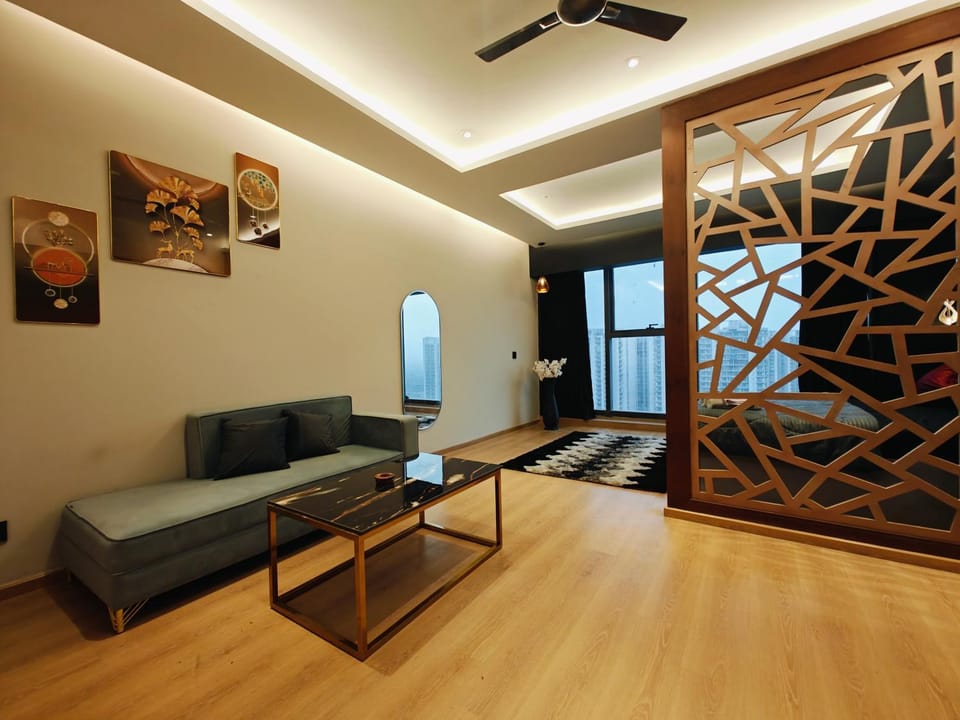 Black themed Suite with Panoramic Glass wall Apartment in Noida