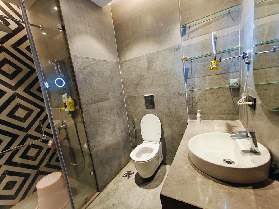 Black themed Suite with Panoramic Glass wall Apartment in Noida