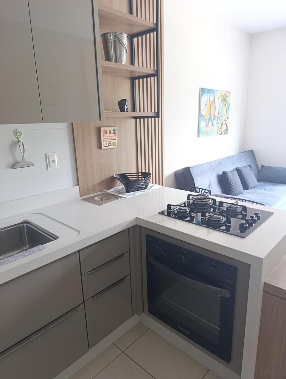 Kitchen or kitchenette, stove