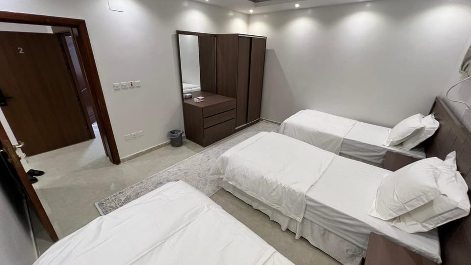 Bed, wardrobe