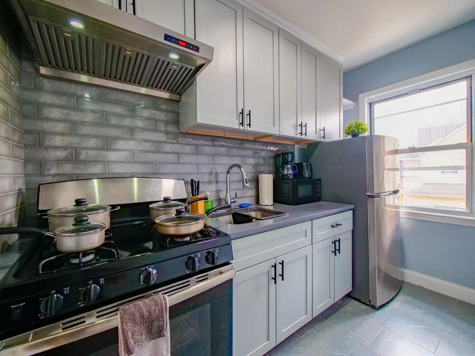 Kitchen or kitchenette, stove
