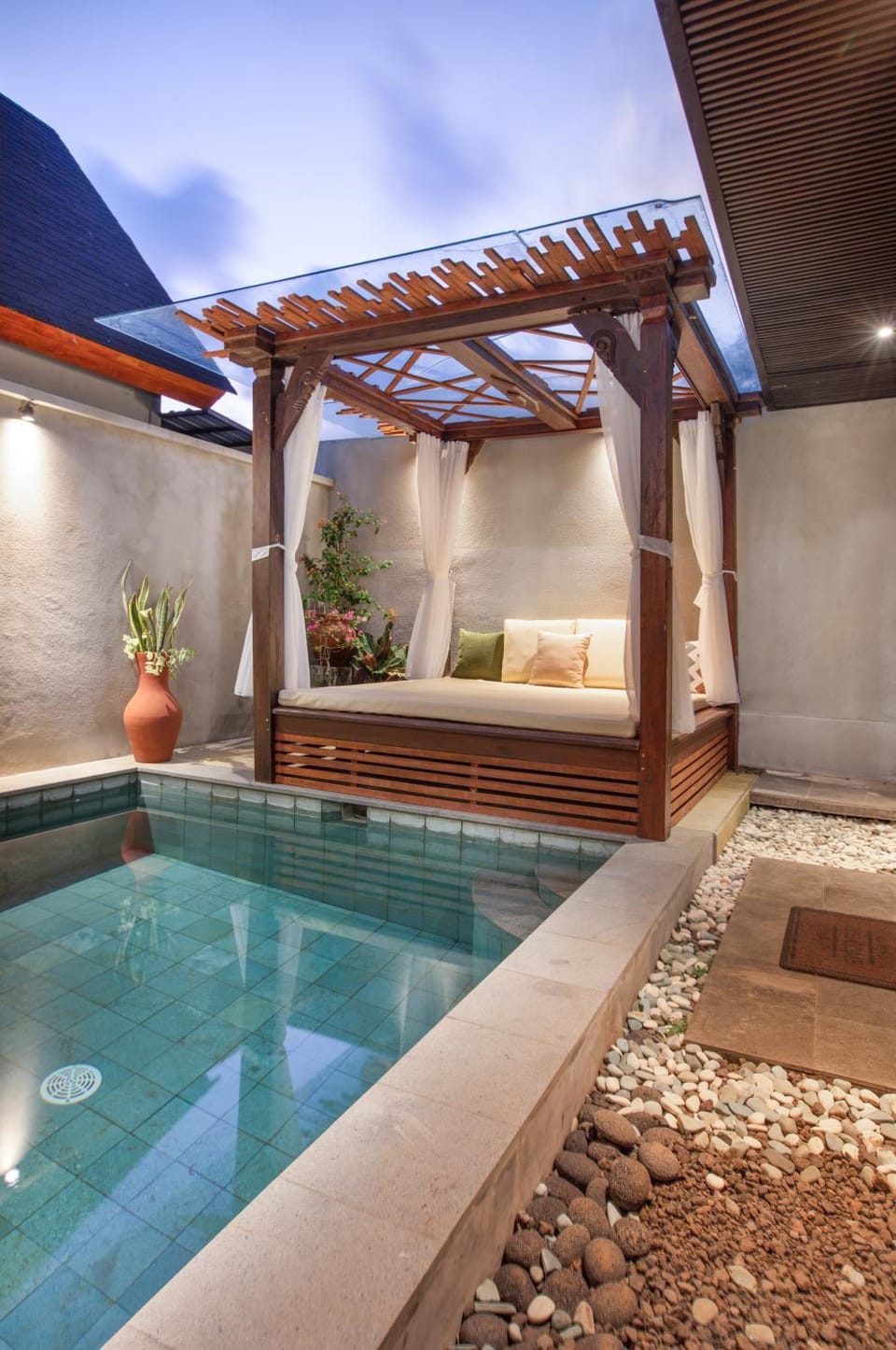 Patio, Natural landscape, Pool view, Swimming pool, sunbed