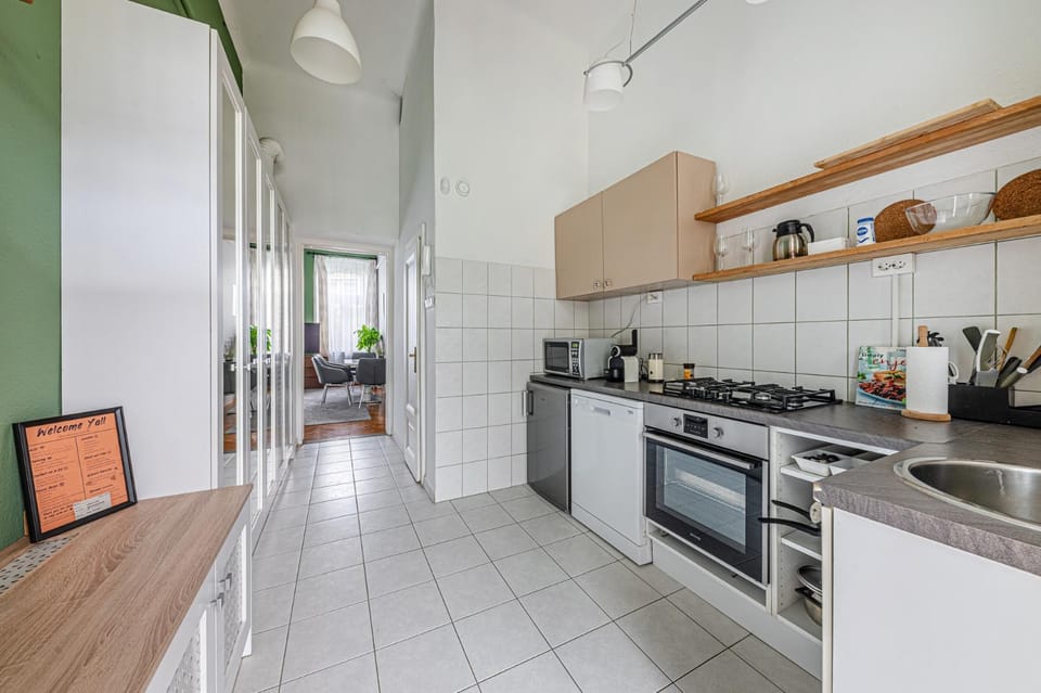 Kitchen or kitchenette, stove