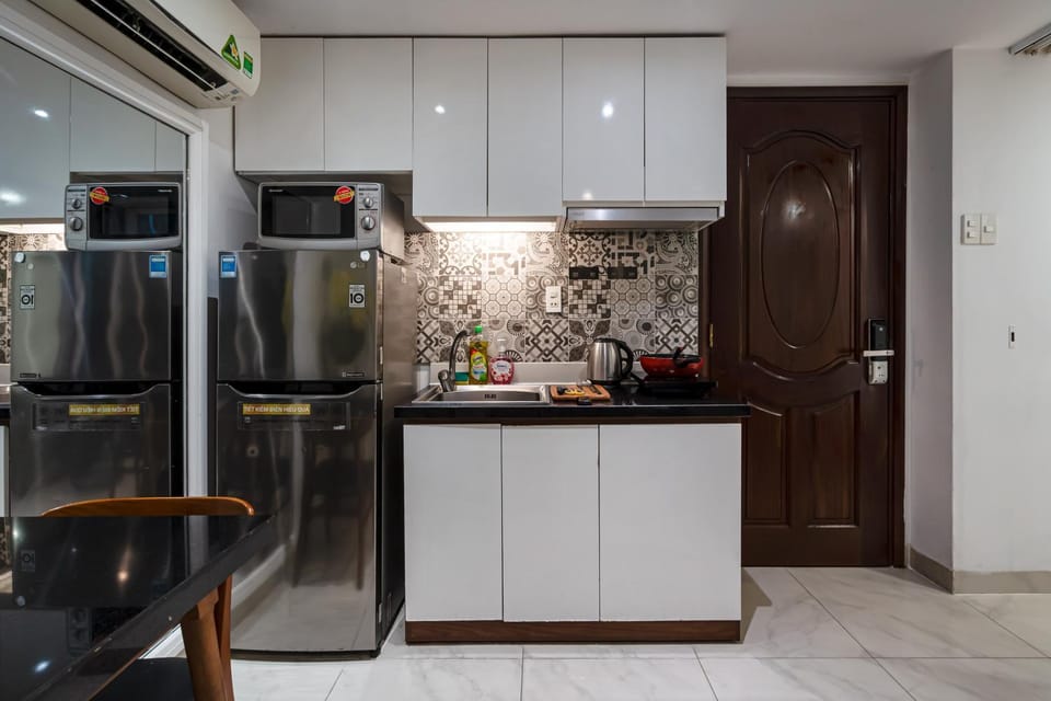 Kitchen or kitchenette, stove