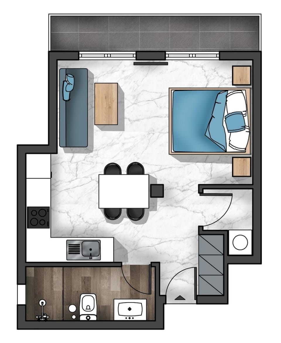 Photo of the whole room, Floor plan