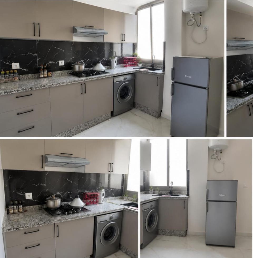 Kitchen or kitchenette, stove, washing machine