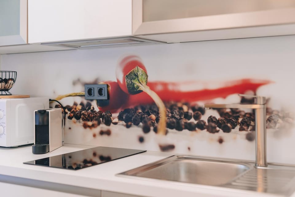 Kitchen or kitchenette, stove