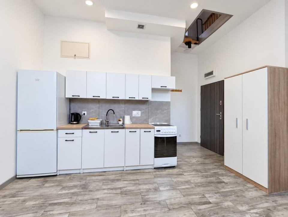 Kitchen or kitchenette, oven, stove