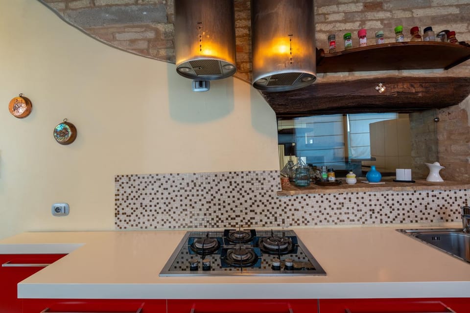 Kitchen or kitchenette, stove