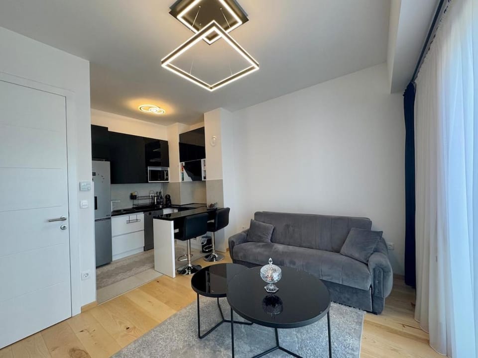 Kitchen or kitchenette, Living room, Seating area, Dining area