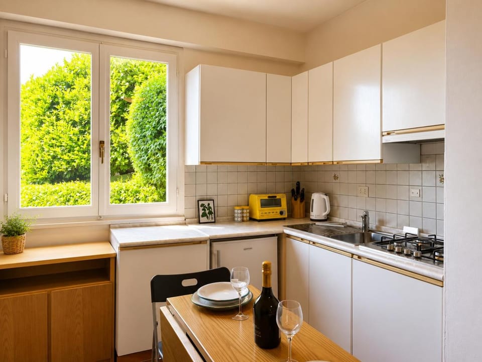 Kitchen or kitchenette, stove, kitchen