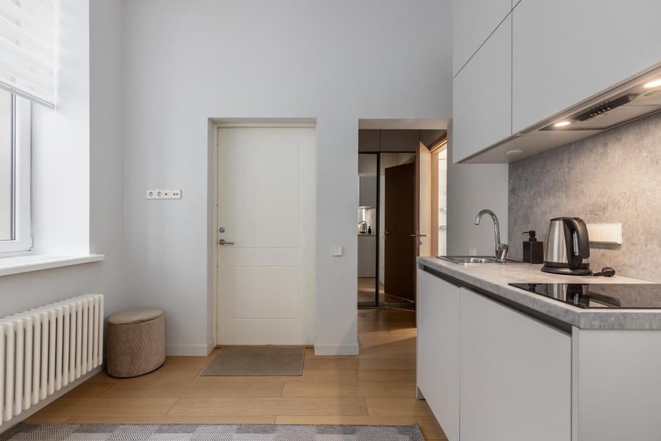 Kitchen or kitchenette, stove