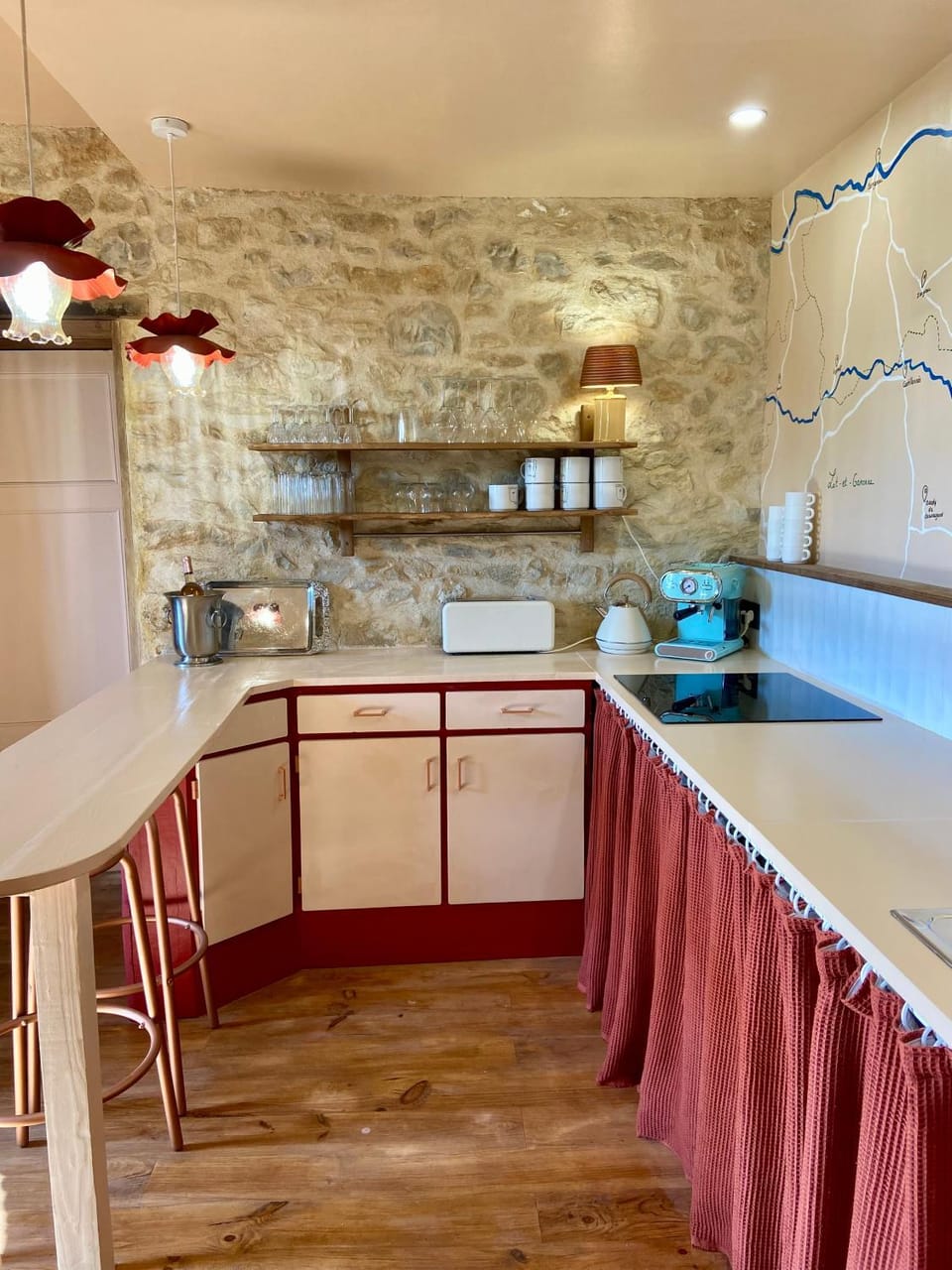Kitchen or kitchenette, stove