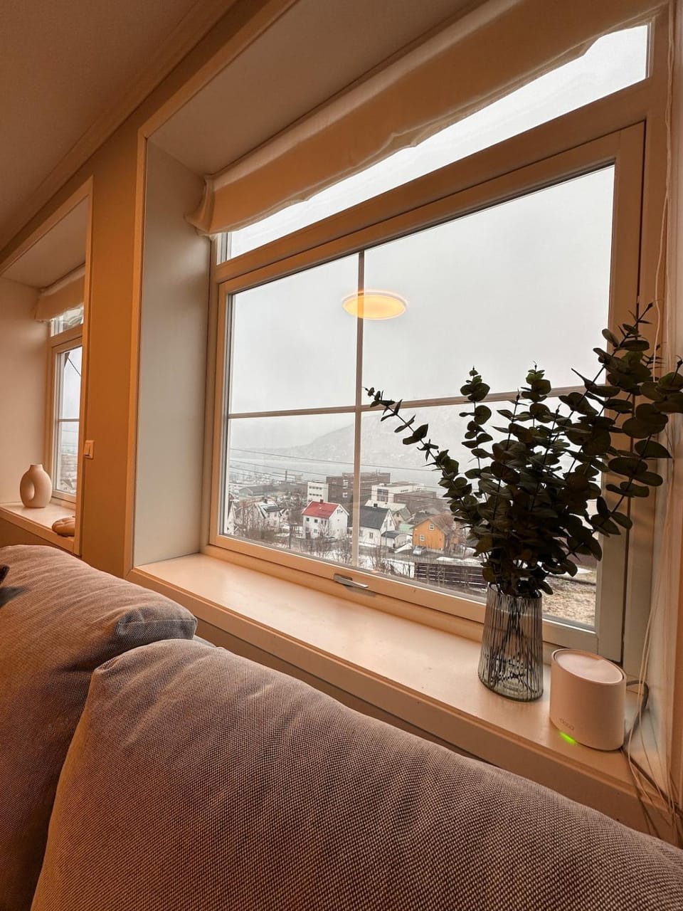 Natural landscape, Living room, Seating area, City view, Mountain view