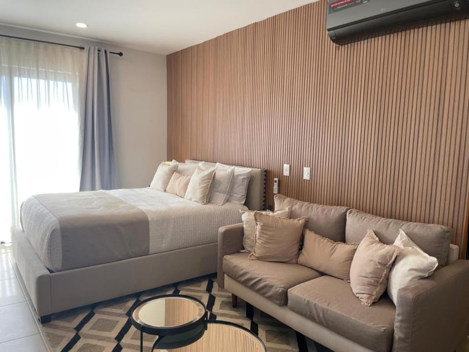 Bed, Seating area, Bedroom