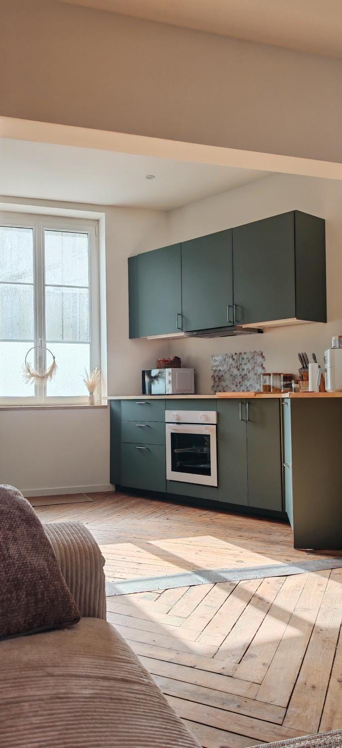 Kitchen or kitchenette, oven, stove