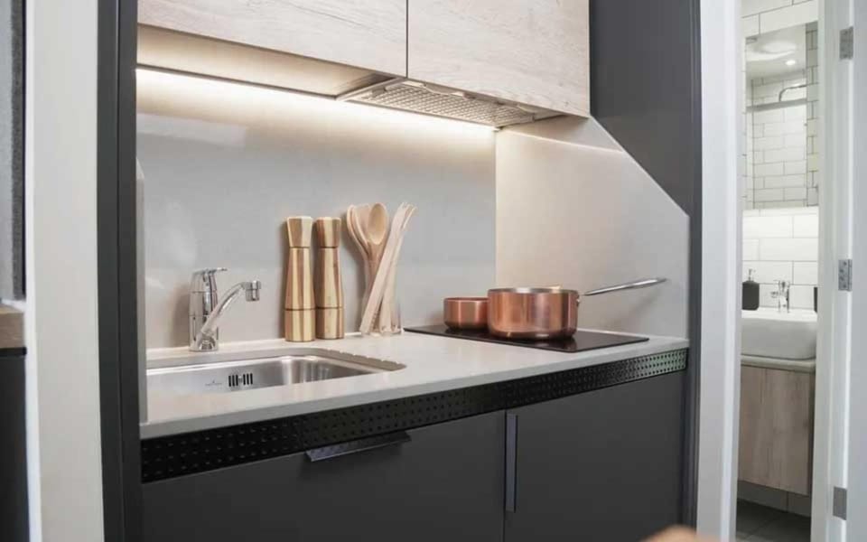 Kitchen or kitchenette, dishwasher
