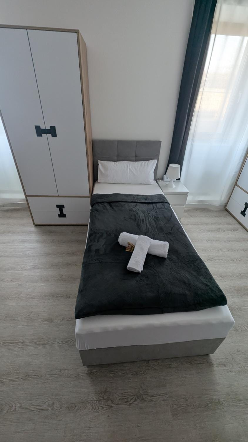 Bed, Photo of the whole room, Bedroom, towels, wardrobe