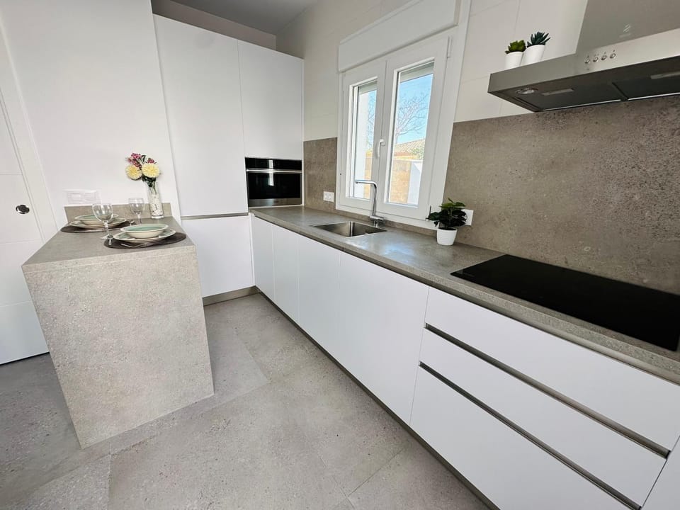 Kitchen or kitchenette, stove