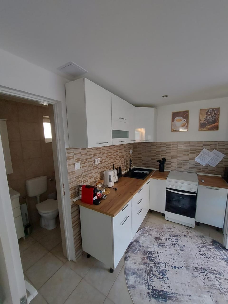 Kitchen or kitchenette, stove