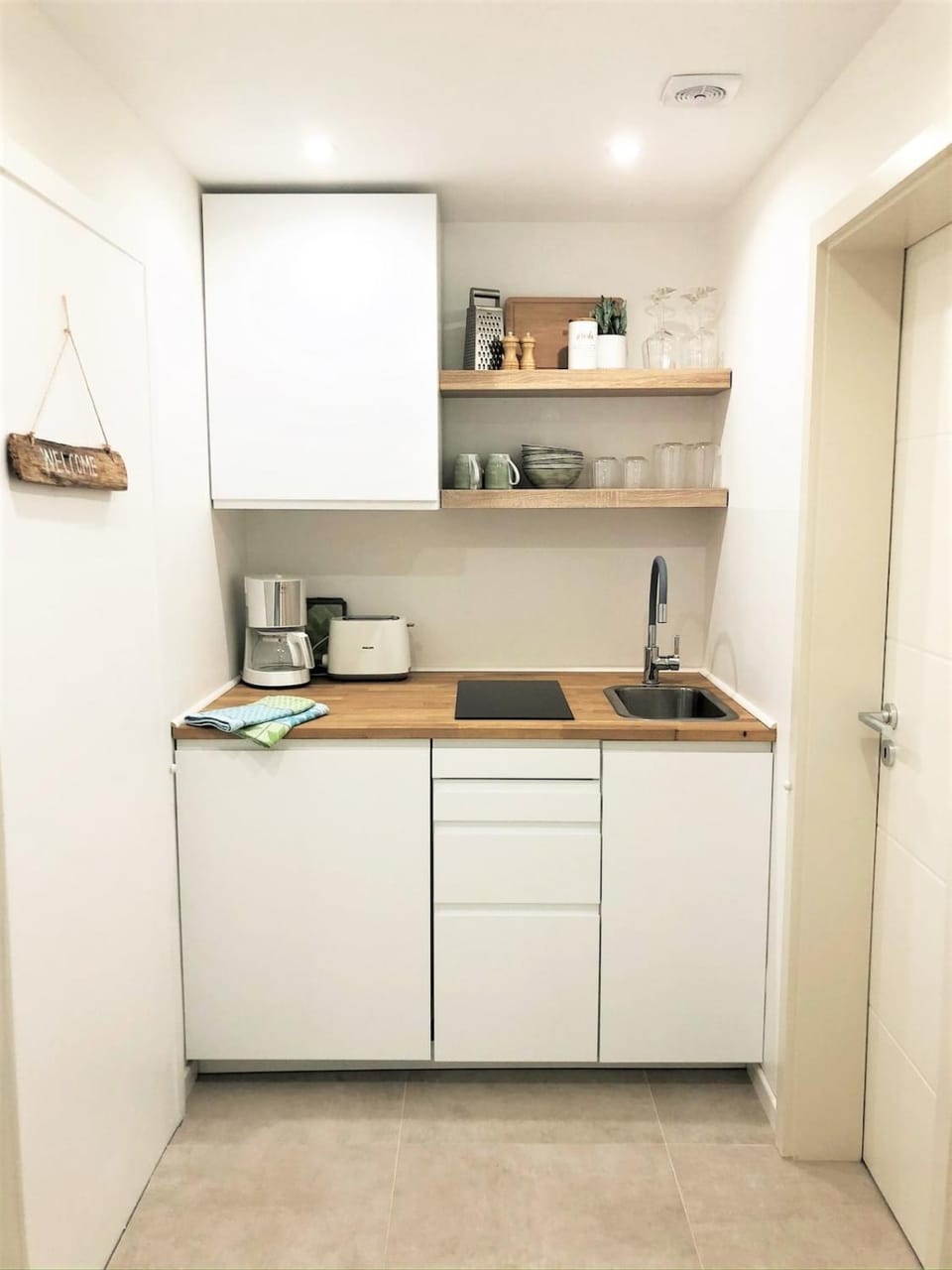 Kitchen or kitchenette, stove