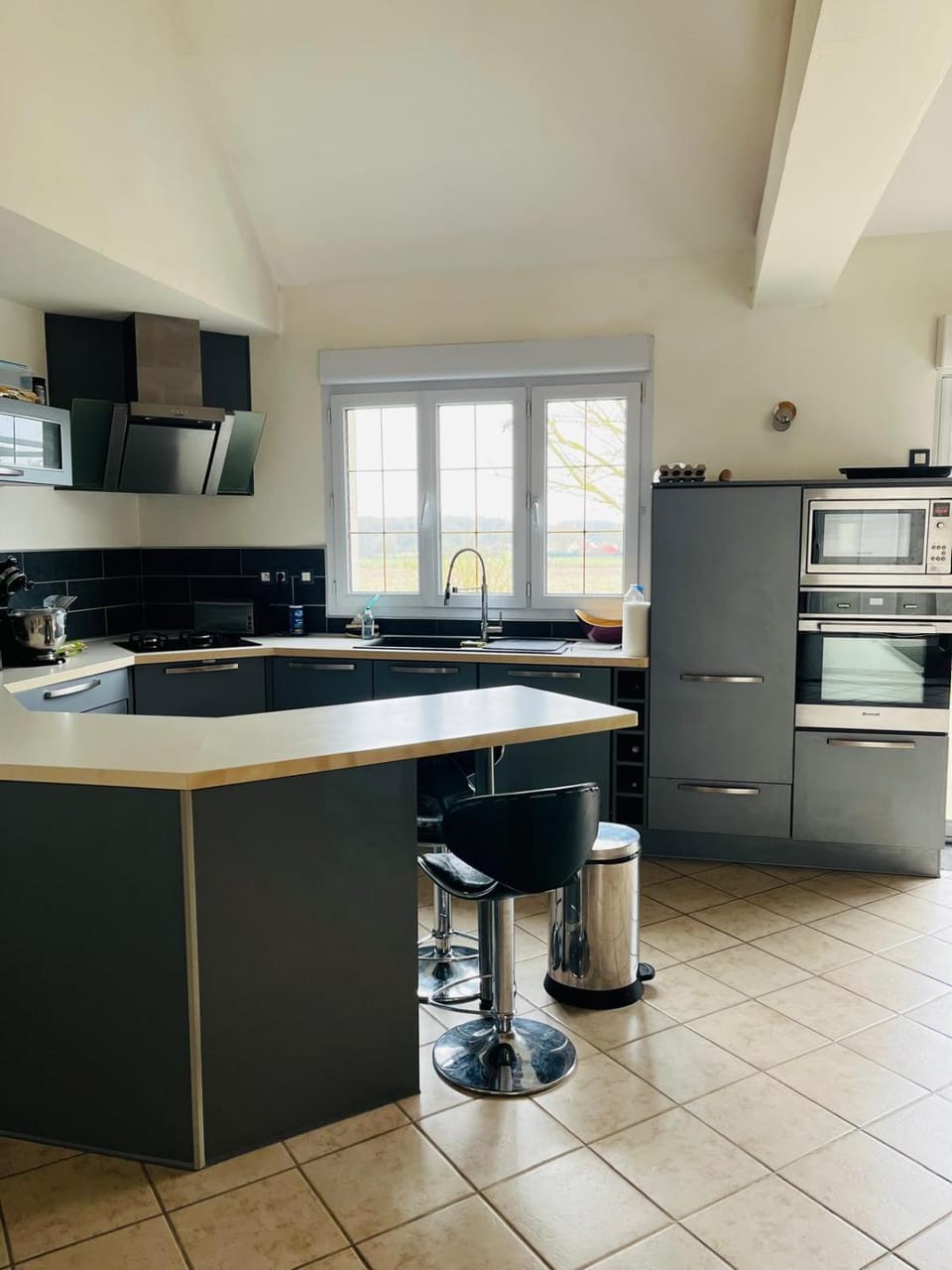 Dining area, dishwasher, oven, stove