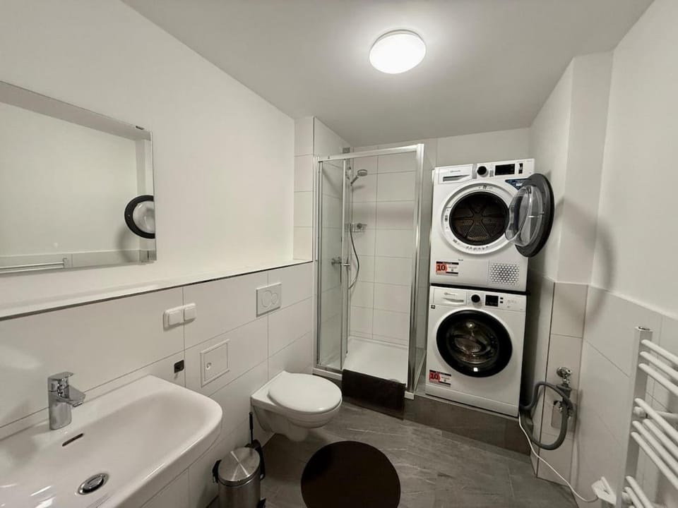 Bathroom, washing machine, dryer