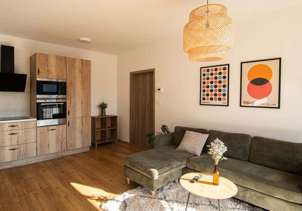 Kitchen or kitchenette, Living room, Seating area, oven, stove