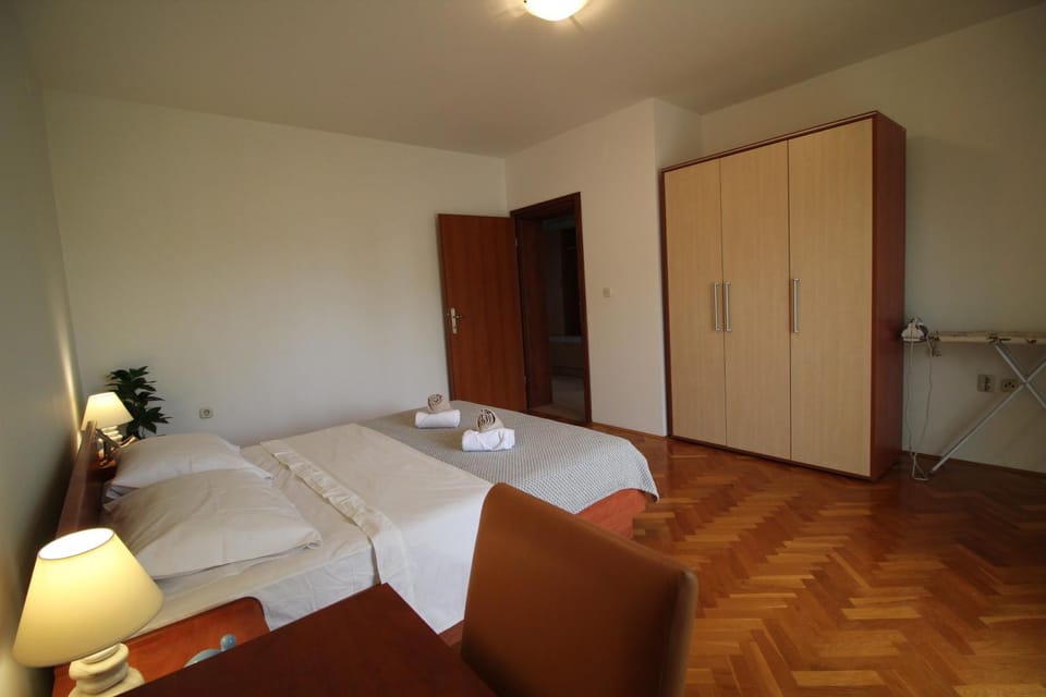 Bed, wardrobe