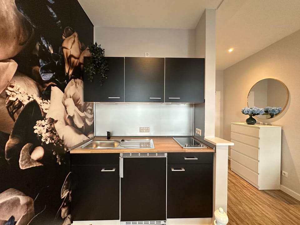Kitchen or kitchenette, stove