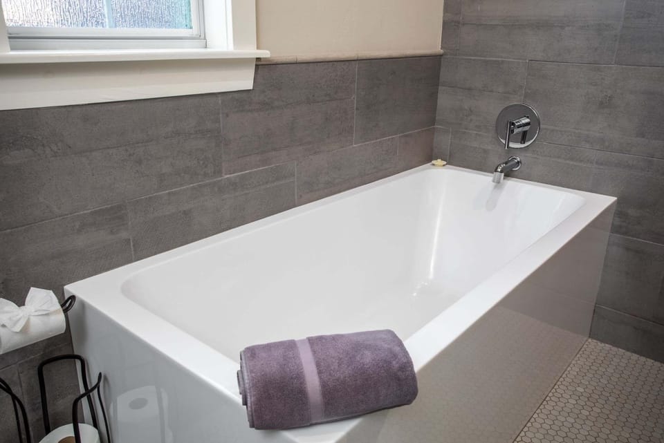 Tiled Shower Walk to Main Kitchenette Smart TV House in Fredericksburg
