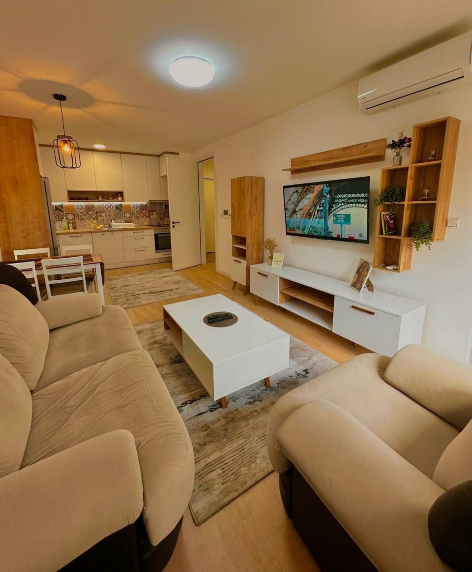 Communal lounge/ TV room, TV and multimedia, Kitchen or kitchenette, Living room, Photo of the whole room, Seating area, Evening entertainment, air conditioner