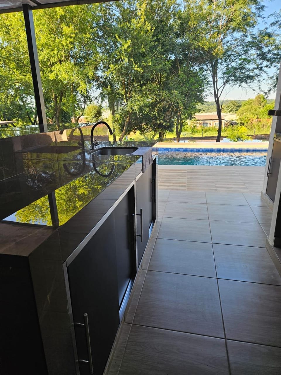 Patio, Kitchen or kitchenette, Pool view