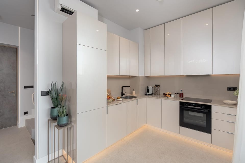 Coffee/tea facilities, Kitchen or kitchenette, oven, stove, stove, air conditioner, air conditioner