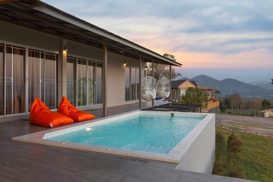 Property building, Patio, Day, Natural landscape, Mountain view, Pool view, Swimming pool