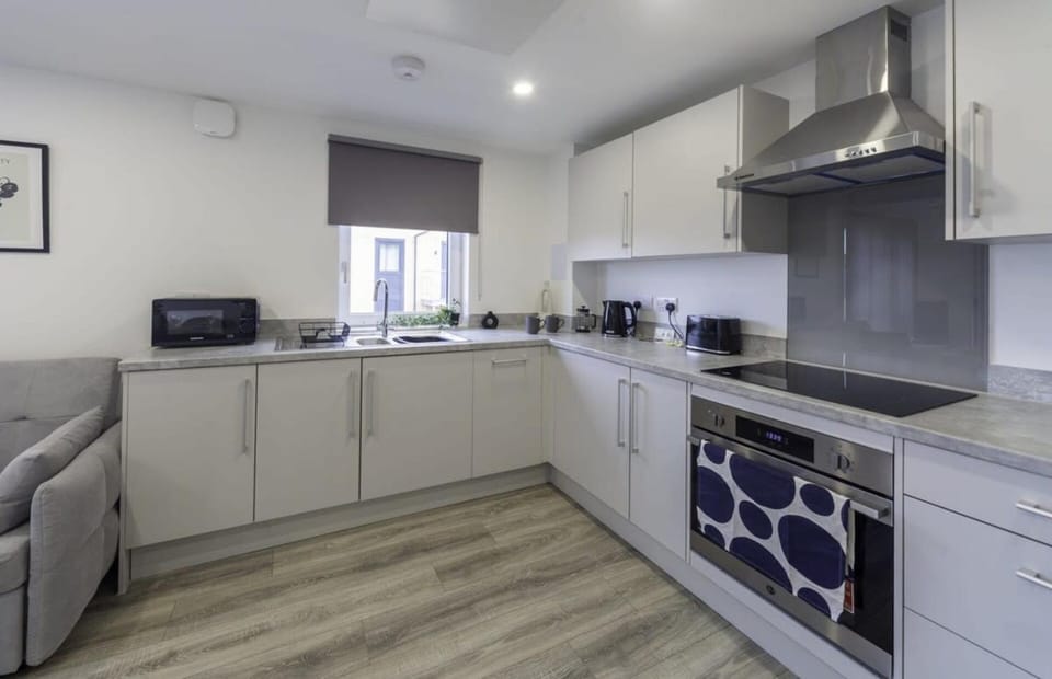 Kitchen or kitchenette, oven, stove, toaster