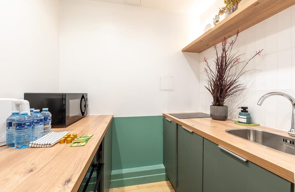 Kitchen or kitchenette, stove