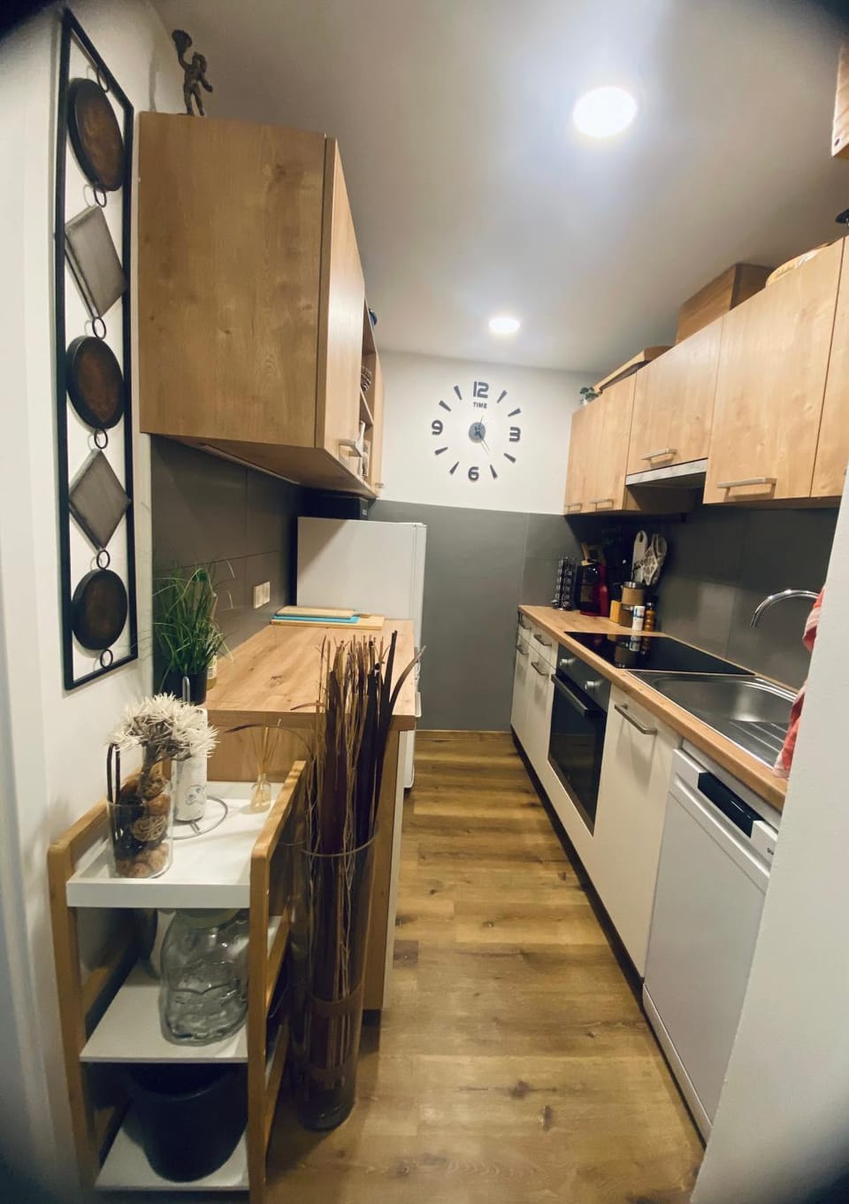 Kitchen or kitchenette, dishwasher, oven, stove